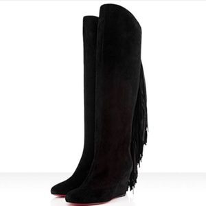 Louboutin Pouliche Suede Fringe boots